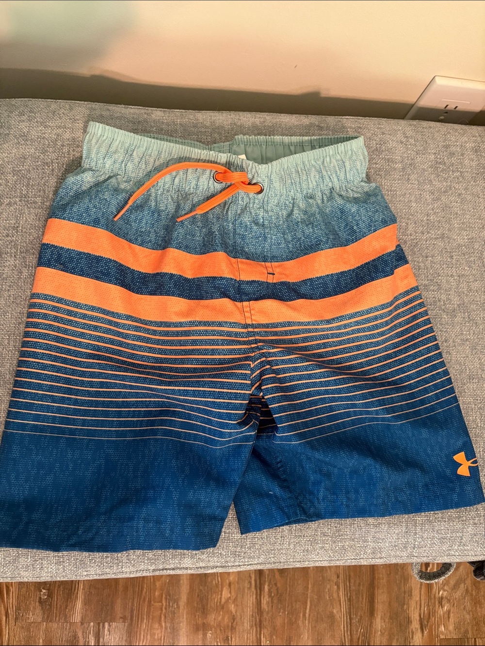 Under Armour Blue & Orange Boys' Striped Swim Trunks
